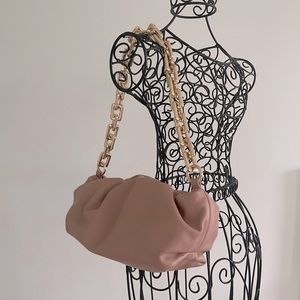 Bottega inspired Beige Dumpling Bag with Gold Chain